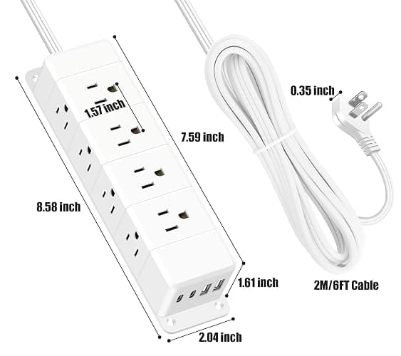 ANNQUAN 40W Fast Charging Under Desk Power Strip,12 Outlet Mountable Power Strip with 4 USB,1200J Surge Protection,6FT Flat Extension Cord thumbnail 7