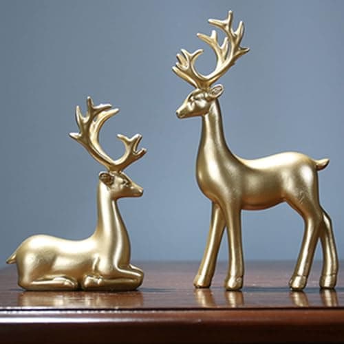 BULINGNA 2Pcs Christmas Reindeer Figurines, Resin Elk Sculpture Miniature Figurine Xmas Deer Statue Artificial Animal Crafts Home Decoration Ornament (Solid Gold) thumbnail 3