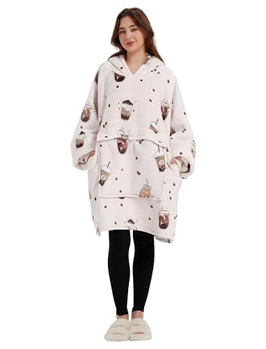 KFUBUO Wearable Blanket Hoodie for Adults Sherpa All Patterns Oversized Sweatshirt Blanket with Pocket thumbnail 4