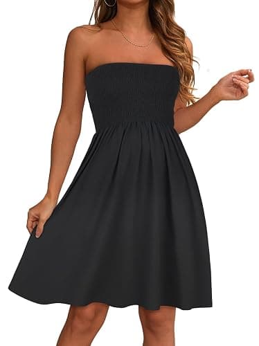 elescat Summer Dresses for Women Strapless Casual Beach Cover Ups Tube Top Sundress - Image 1