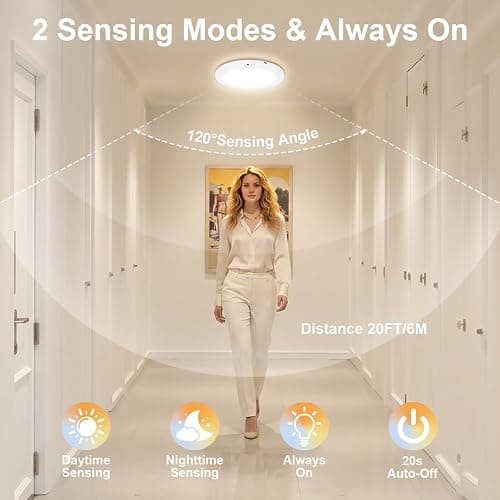 Givryes 2Pack Rechargeable Magnetic Ceiling Light/Shower Light with Remote | Motion Sensor, Wireless, Power Indicator, Waterproof, Battery-Powered LED, 3 Color, Dimmable, Closet, Pantry, Hallway, Patio thumbnail 3