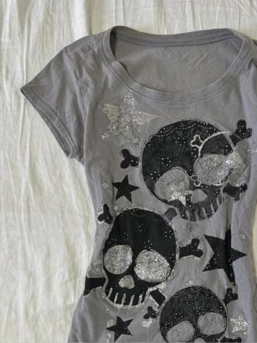 Y2K Grunge T-Shirt Vintage Skull Star Graphic Baby Tee Alt Punk Short Sleeve Crop Top 90s Harajuku Emo Streetwear thumbnail 3