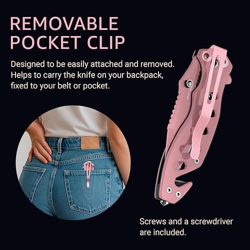 Pink Pocket Knife for Women - Legal Small Knife - 2.68 Inch Serrated Blade - Womens Knife for Self Defense - Cute Girl Survival Tool Pocket & Folding Knives - Mothers Day Gift Idea - 6655 P thumbnail 4