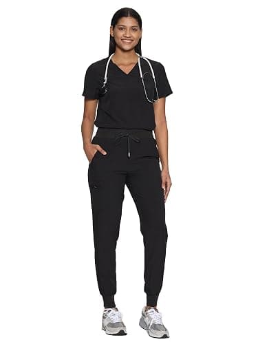 COZYFIT Scrubs for Women Set - Stretch V-Neck & Jogger Pant with 9 Pockets | Yoga Waistband, Water Resistant Workwear, Slim Fit Look, For Nurses, Clinics, Long Shifts, Daily Medical Uniforms thumbnail 9