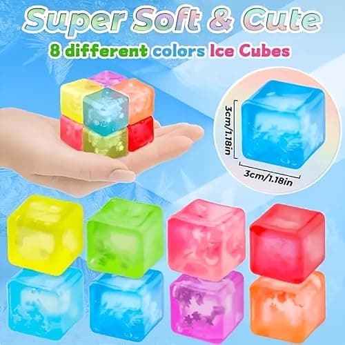 Ice Cube Squishy Blocks Fidget Toy Stretchable Soft Inner Core Rotating Rubik Styles for Office Travel Holiday, Blue thumbnail 5