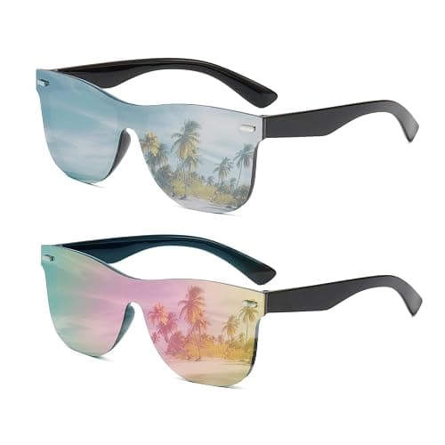 swanoble UV400 Rimless One-Piece Lens Reflective Sunglasses - Colored Mirrored Sun Glasses for Men & Women (2 Pack) - Image 1