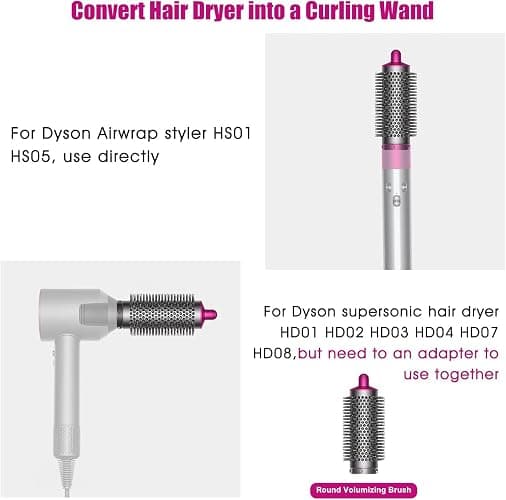 Hair Curling Iron Barrels & Round Brush Attachment for Dyson Supersonic Hair Dryer, 5 in 1 Hair Tools Replacement Parts Automatic Curling Suit, Accessories for Multiple Hair Styles thumbnail 3