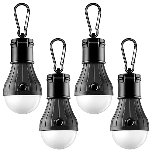 FLY2SKY Tent Lamp Portable LED Tent Lights 4 Packs Hook Hurricane Emergency Lights LED Camping Light Bulb Camping Tent Lantern Bulb Camping Equipment for Camping Hiking Backpacking Fishing Outage - D-CLOSED-HOOK