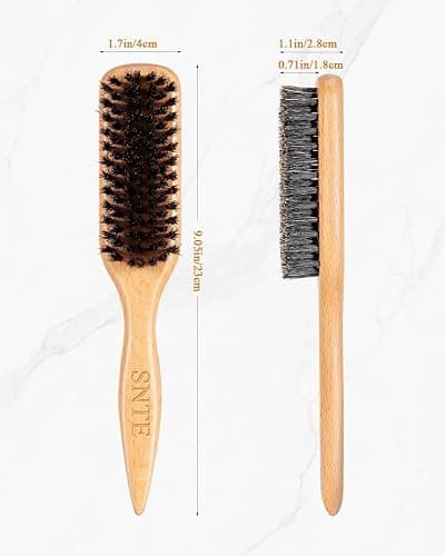 Peach Wood Boar Bristle Slick Back Hair Brush & Rat Tail Comb Set - Controls Frizz, Smooths Flyaways, Restores Shine - Creates Sleek Ponytails, Buns & Edge Control, Teasing for Women & Kids thumbnail 6