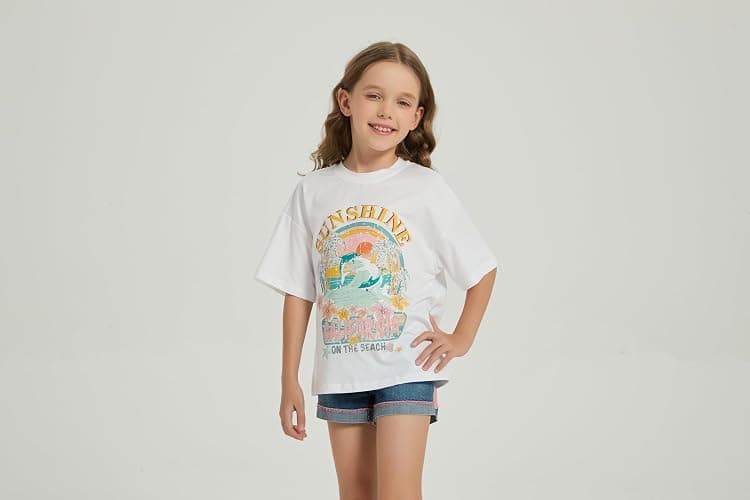QJQ Girl's Cute Graphic T Shirts Short Sleeve Crewneck Tees Summer Trendy Preppy Tops Clothes thumbnail 3