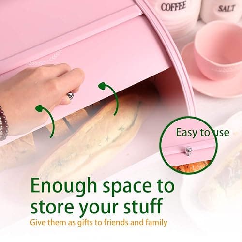 KL X458 Pink Bread Box Roll Top, Metal Bread Box for Kitchen Countertop, Large Capacity, Keeps Bakery Items Fresh Longer, Bread Bin for Kitchen Countertop, Breadbox to Store Cookies, Bagels, Muffins thumbnail 4