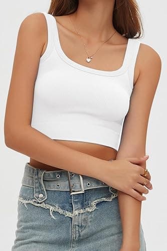 CHYRII Womens Summer Square Neck Going Out Tops Ribbed Basic Tank Crop Workout Tops thumbnail 6