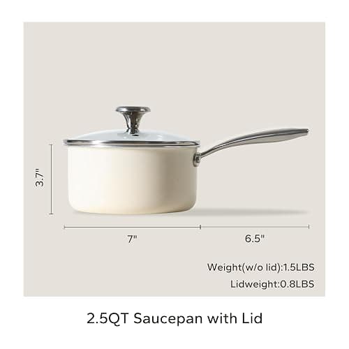 Redchef Ceramic Sauce Pan with Lid, 2.5QT Small Saucepan, Nonstick Cooking Pot with Stay-Cool Handle, Kitchen Non Toxic Soup Pot, PTFE & PFOA Free, Oven Dishwasher Safe, Compatible All Stovetops-Beige thumbnail 3