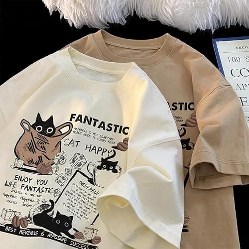 Unisex Y2K Cat Letter Print T-Shirt Harajuku Kawaii Casual Oversize T-Shirts Short Sleeves Cotton Tops thumbnail 4