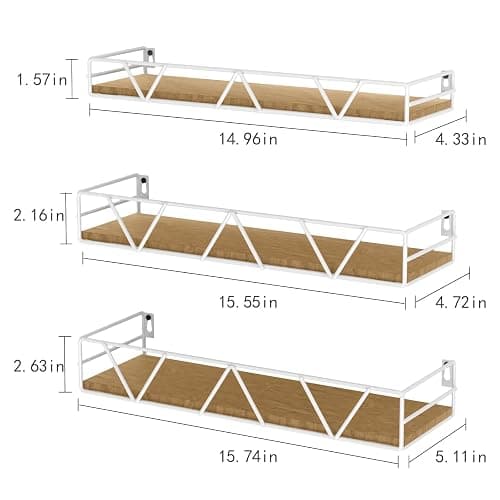 Amaoot Floating Shelves Set of 3, Home Wood Wall Shelf, Farmhouse Shelf for Bedroom, Wall Mounted Floating Shelf for Living Room, Bedroom, Bathroom, Kitchen, Office (White) thumbnail 3