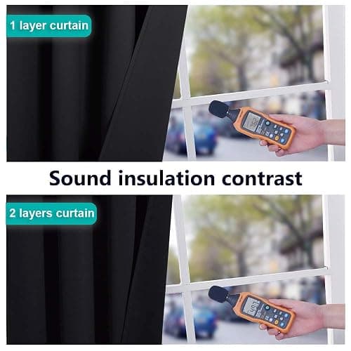 NICETOWN Black Full Blackout Curtains for Dining Room 52"W x 84"L 2 Panels | Soundproof Thermal Insulated Drapes, Noise Reducing, Light Blocking, Room Darkening Decor for Hall Room Window Treatments thumbnail 4