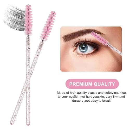 SWKJ 60 PCS Disposable Eyelash Brushes, Spoolies Eyebrow, Crystal-pink | Mascara Wands Applicator Lash Brushes Castor Oil Brush Cosmetic Makeup Tools thumbnail 4