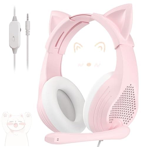 Anivia Pink Gaming Headset with Microphone for PC Computer iOS Mac PS4 PS5 Xbox One Phone, 3D Surround Sound, Soft Memory Foam Ear Cushion, Wired Over-Ear Headphones with Mic for Gamer - Image 1