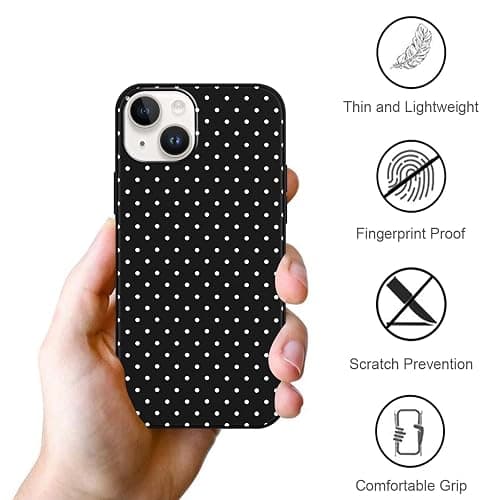 Foonary Polka Dot Phone Case for iPhone 14 Cute Fashion Pattern Case 6.1", Aesthetic Trendy Stylish Design Women Girly Cover Camera Protective Gloss Soft Slim Silicone Shockproof TPU Funda, Black thumbnail 5