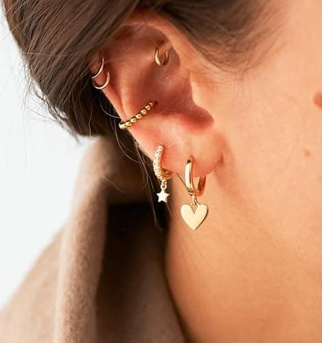 VACRONA Gold Heart Hoop Earrings Huggie Earrings for Women 14k Gold Plated Small Hoops Earrings thumbnail 3
