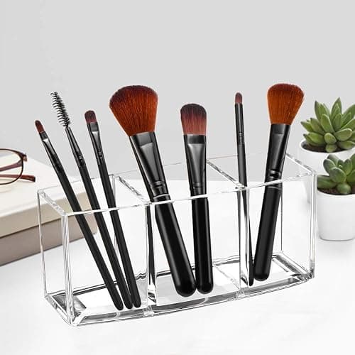 Watpot Acrylic Makeup Brush Organizer Holder Clear Cosmetic Brushes Storage with 3 Slots thumbnail 2