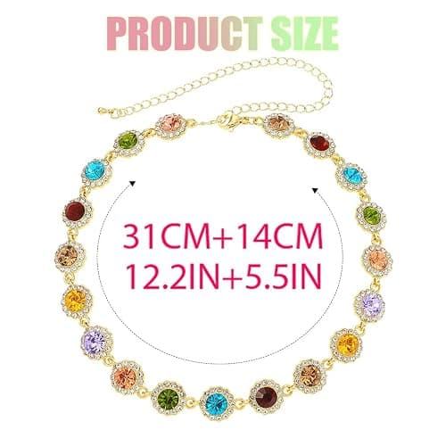 ACEDRE Colorful Crystal Choker Necklace Sparkly Rhinestone Chokers Necklaces Gold Chain Party Prom Neck Jewelry for Women thumbnail 3
