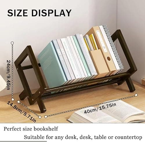 Fox Claw Wood Tilting Bookcase in Living Room/Home/Office, Desktop Book Shelf Organizer Bookshelves Storage Rack for CDs/Magazine/Books Display (Coffee, 16"-L) thumbnail 2