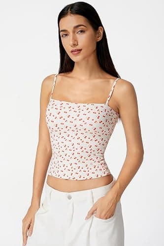 QINSEN Women's Double Lined Basic Tank Top Adjustable Spaghetti Straps Sleeveless Camisole Shirts thumbnail 2