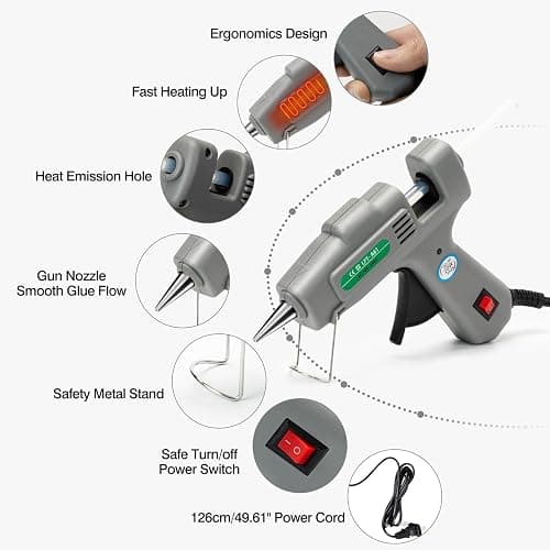 SHJADE Hot Glue Gun with 30 Glue Sticks, 20W Mini Hot Melt Gun Kit(Grey) | Fast Preheating, Ideal for School Crafts, DIY Arts, and Quick Home Repairs, Compact, Suitable for 0.27" Glue Sticks thumbnail 5