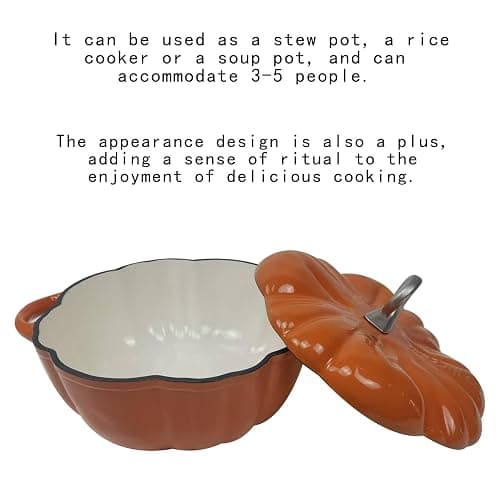 💜Cast Iron Pumpkin Cocotte - Dutch Oven Pot With Lid, Non Stick, Stew & Soup Pot, Serves 3-5, Halloween & Thanksgiving Decor Gift (Orange) thumbnail 4