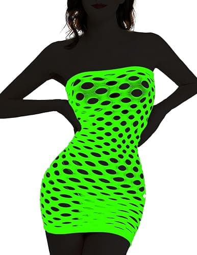 Vorifun Sexy Womens Strapless Fishnet Lingerie Sleepwear Mini Dress Tube Chemise Bodysuit One Size thumbnail 5