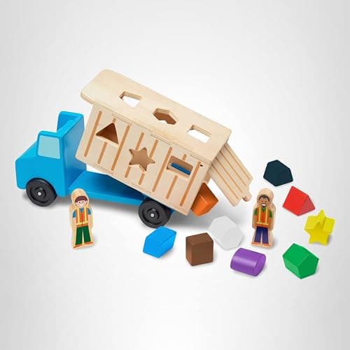 Melissa & Doug Shape-Sorting Wooden Dump Truck Toy with 9 Colorful Shapes and 2 Play Figures Wooden Vehicle Toys, Shape Sorter Toys for Toddlers Ages 2+ thumbnail 9