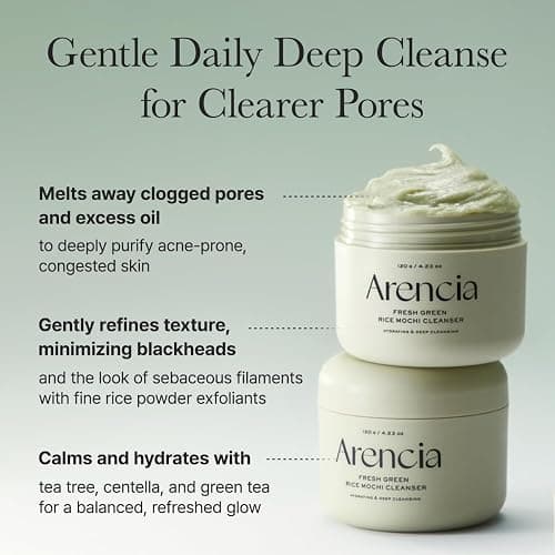 Arencia Korean Rice Mochi Face Cleanser - Face Wash, Gentle Scrub All in One for Deep Cleansing, Moisturizing, Pore Minimizing, Acne-Prone Skin, Removing Blackhead with Rice Water & Green Tea thumbnail 4