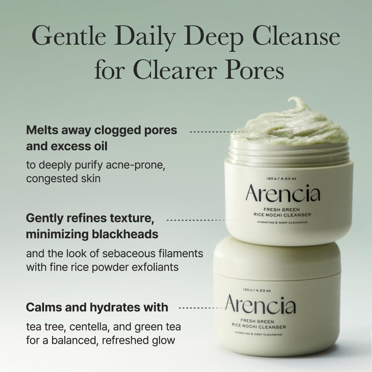 Arencia Korean Rice Mochi Face Cleanser - Face Mask, Foaming Cleanser, Soft Scrub, All-In-One - Deep Cleansing, Moisturizing, Minimizing Pores, Removing Blackheads - with Rice Water and thumbnail 4