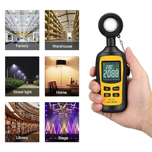 Light Meter Digital Illuminance Meter Handheld Ambient Temperature Measurer, Range up to 200,000 Lux, Luxmeter with 4 Digit Color LCD Screen thumbnail 6