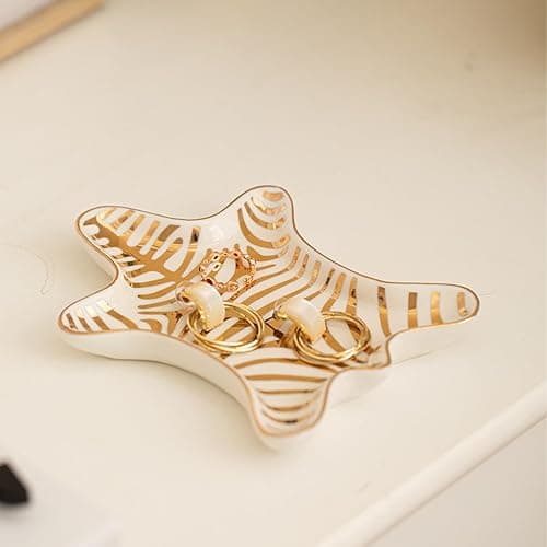 Jewelry Tray Ceramic Tiger Skin Jewelry Dish 5.8x4.5x0.7in Gold Striped Trinket Tray Decorative Jewelry Holder for Necklace Ring Earring & More Trinket Tray Trinket Dish Ring Dish Jewelry Dish thumbnail 2