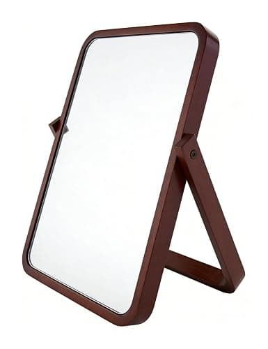 Honeystore Solid Wood Makeup Mirror, 360° Rotating Desktop Vanity Mirror, 9" x 7.1" HD Silver Mirror, Natural Wood Frame, Portable Tabletop & Wall Hanging Cosmetic Mirror (Dark Brown) thumbnail 2