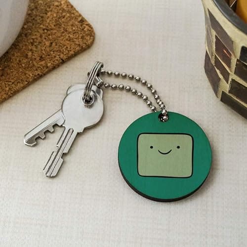 GRAPHICS & MORE Adventure Time BMO Head Wood Wooden Round Keychain Key Chain Ring thumbnail 2