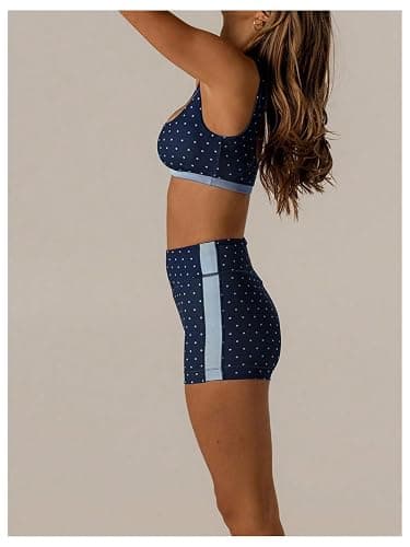 Milumia Women's 2 Piece Outfit Polka Dots Square Neck Bra Tank Top and High Waist Shorts Workout Set thumbnail 2