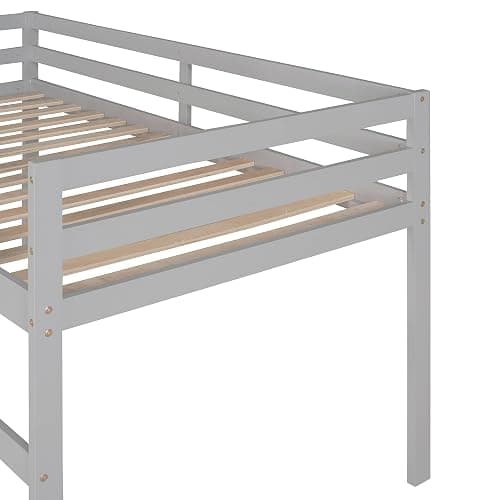 Harper & Bright Designs Twin Size Loft Bed Frame with Slide for Kids, Solid Wood Low Loft Bed with Guardrail and Ladders, Multifunctional Design, Gray thumbnail 8