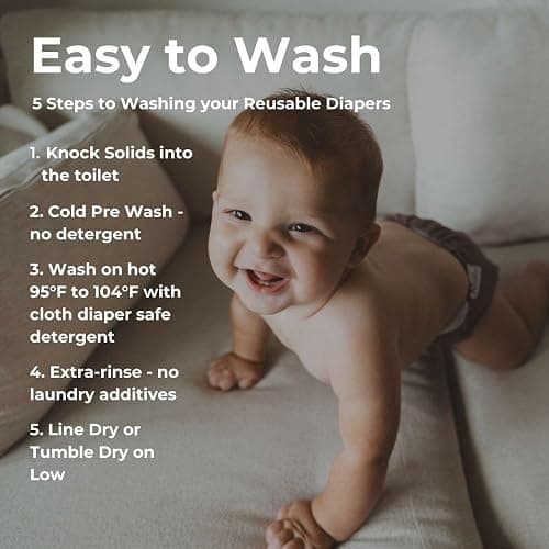 Nora's Nursery Cloth Diapers 7 Pack with 7 Inserts & 1 Wet Bag - Waterproof Cover, Washable, Reusable & One Size Adjustable Pocket Diapers for Newborns and Toddlers - Down to Earth thumbnail 5