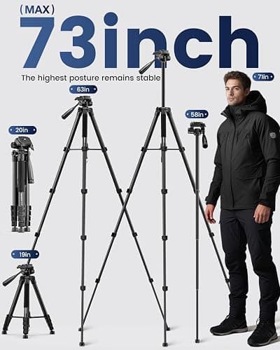 CAMBOFOTO 73" Camera Tripod and Monopod, Professional Aluminum Tripod Stand for Mirrorless Camera/DSLR/Cell Phone/Camcorder/GoPro, with Phone Holder and Travel Bag (Black) thumbnail 3
