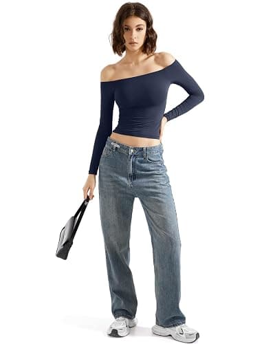 SUUKSESS Women Off Shoulder Double Lined Long Sleeve Shirts Basic Going Out Tops thumbnail 7