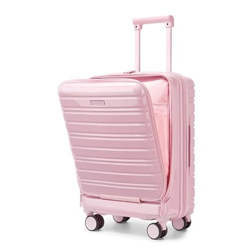 LARVENDER Carry On Luggage 22x14x9 Airline Approved, 20 Inch Expandable PC+ABS Hardside Carry On Luggage with Front Pocket Spinner Wheels TSA Lock for Women Men (Pink) - Image 1