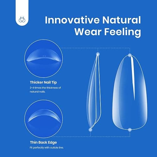 Beetles Gel Nail Tips Almond Medium Shape Nails, 500Pcs Pre Shaped Soft Nail Tips Clear Full Cover False Nails for Gel Nail Polish Soak Off Easy Nail Extensions Press on Nails thumbnail 4