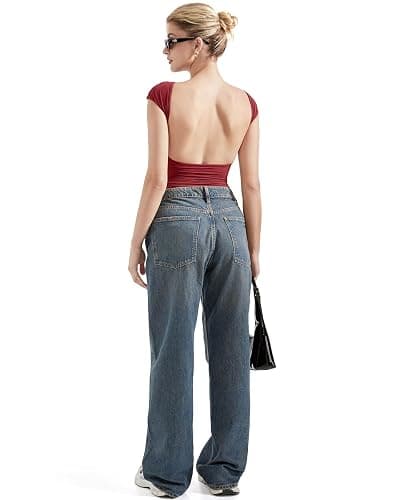 SUUKSESS Women Backless Sexy Going Out Tops Double Lined Open Back Y2k Basic Tee Shirts thumbnail 4