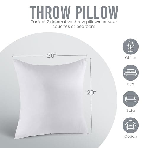 Utopia Bedding Throw Pillows Insert (Pack of 2, White) - 20 x 20 Inches Bed and Couch Pillows - Indoor Decorative Pillow thumbnail 7