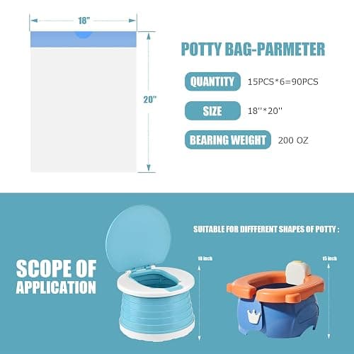 VISATOR Portable Travel Potty Chair Liners Bags Universal with Drawstring, 90 PCS (18 * 20INCH) (White) thumbnail 2