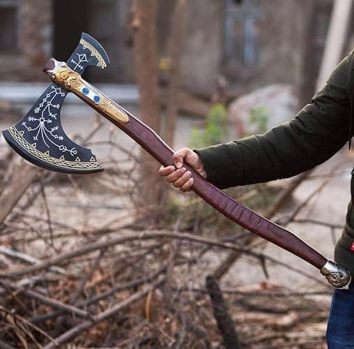 Dark Warrior | Handmade Kratoss Viking Axe Cosplay Viking Replica GOWAxe, Axes Berserker Large Norse Axes,Scandinavian Double Headed Axe Functional Viking Battleax Norse Mythology thumbnail 2