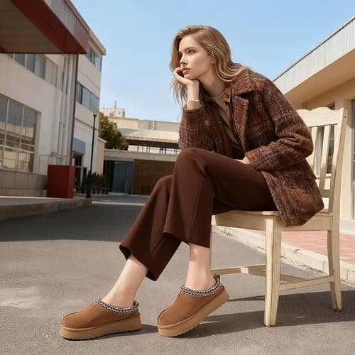 KIDMI Genuine Suede Platform Slippers for Women Fuzzy Winter Warm Shoes Indoor Outdoor thumbnail 2